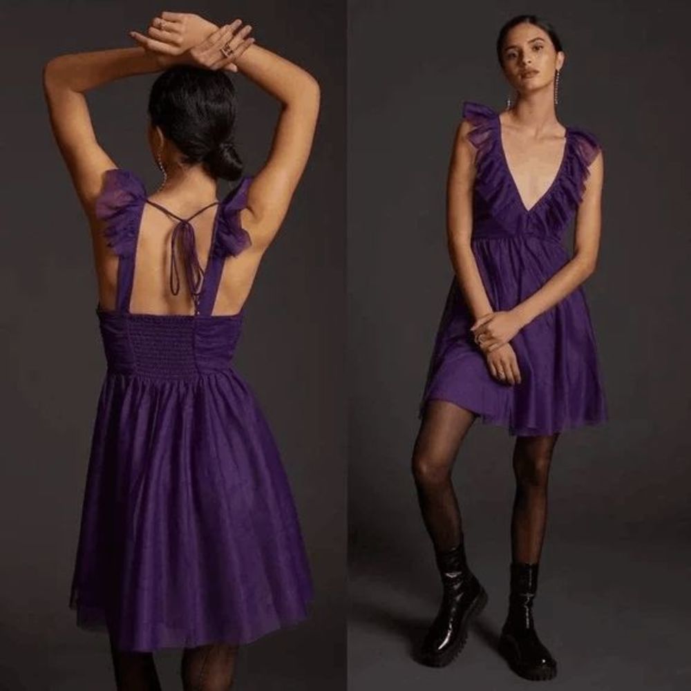 NWT‎ Maeve Ruffled Tulle Mini Dress Purple Size Small